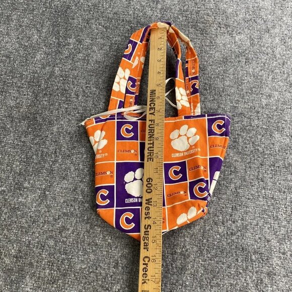 Clemson Tigers Tote Handbag Handmade Handles Ribbon Tie‎ Close Cloth Orange - Picture 5 of 7